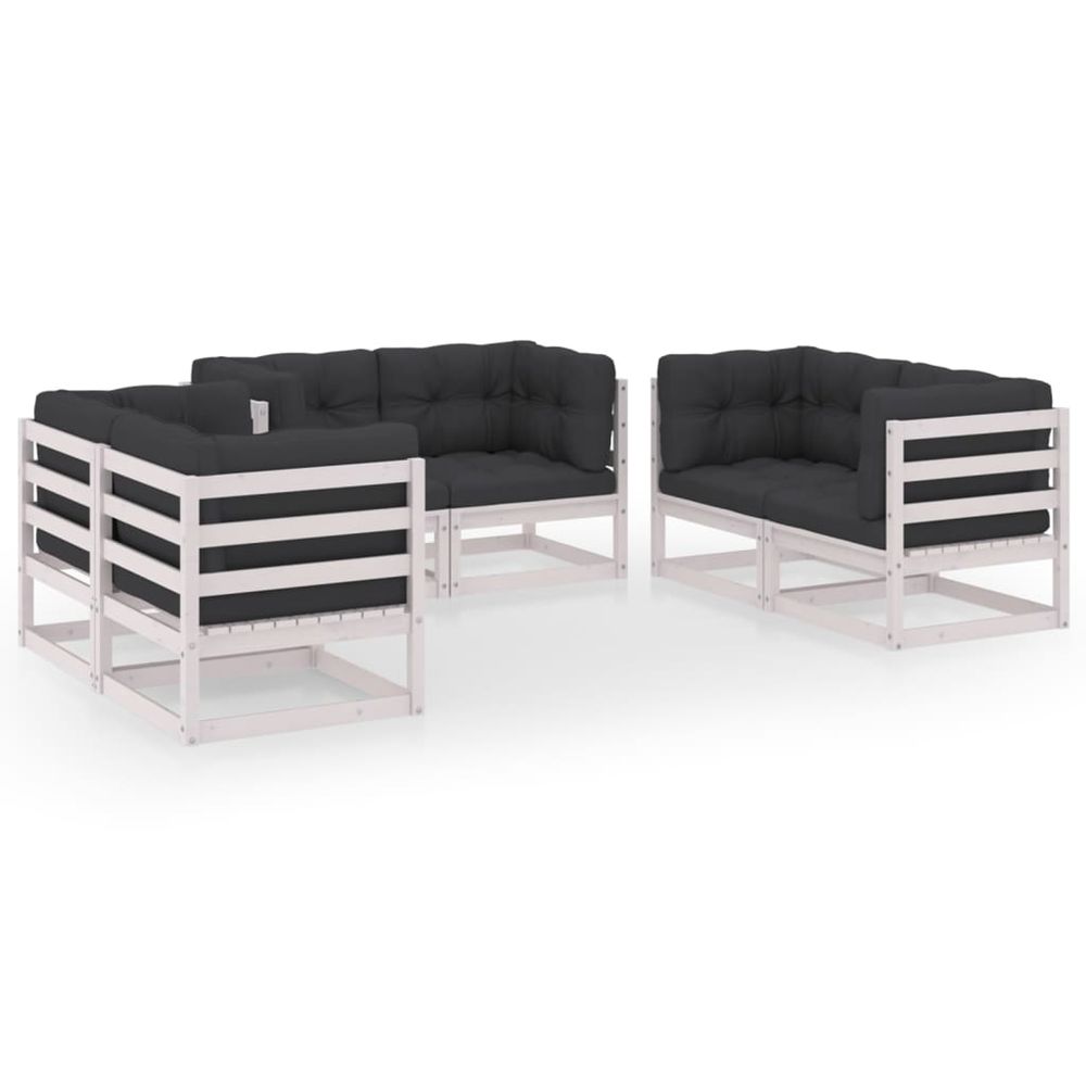 Salon de jardin 6 pcs avec coussins bois de pin massif