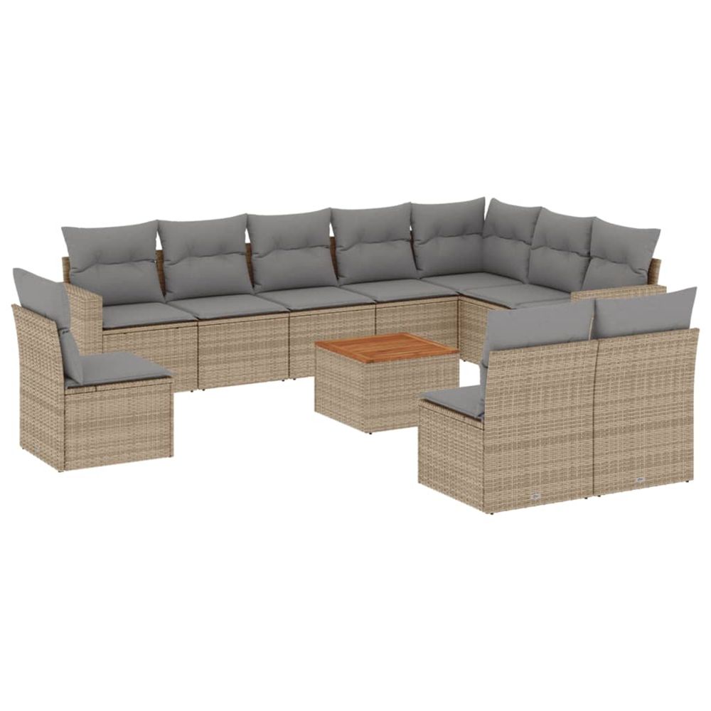 Salon de jardin 11 pcs avec coussins beige résine tressée