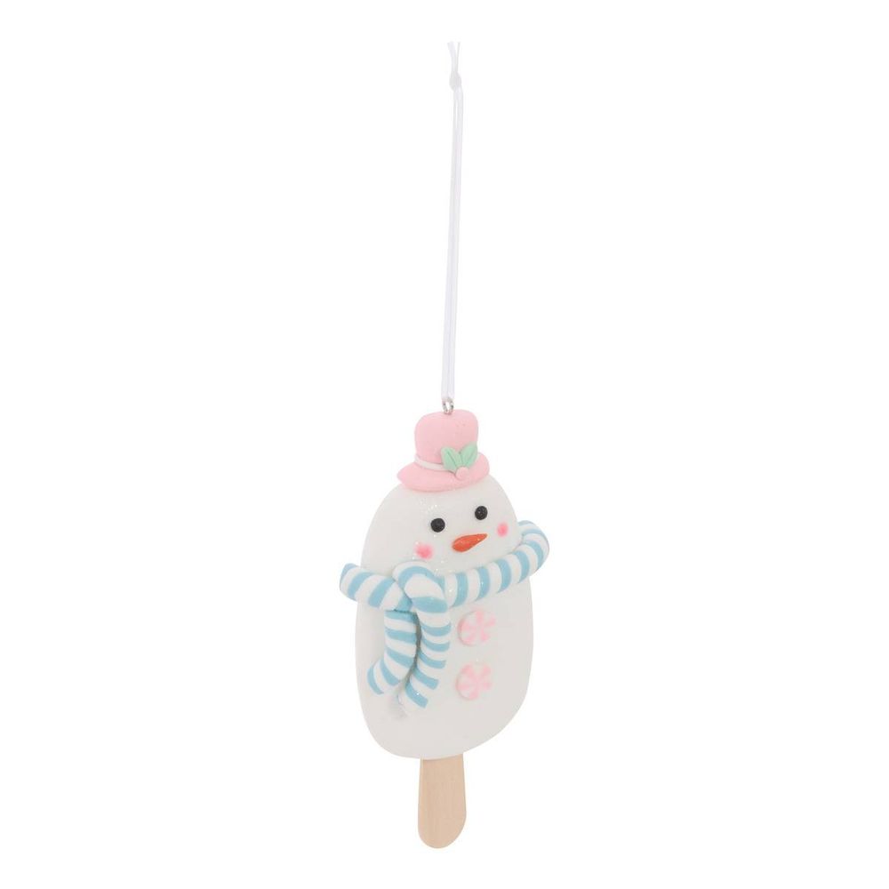 Suspension de sapin bonhomme de neige en résine effet glace pastel 5 cm