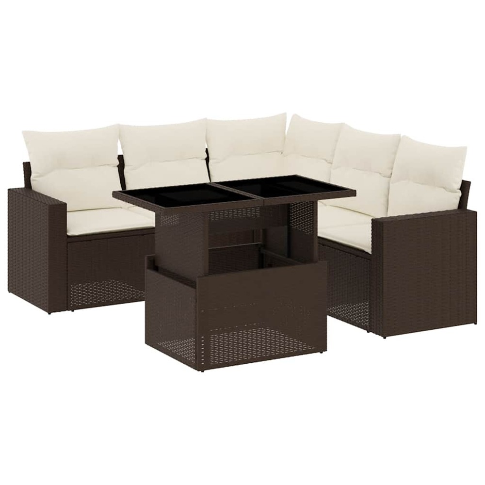 Salon de jardin avec coussins 6 pcs marron résine tressée