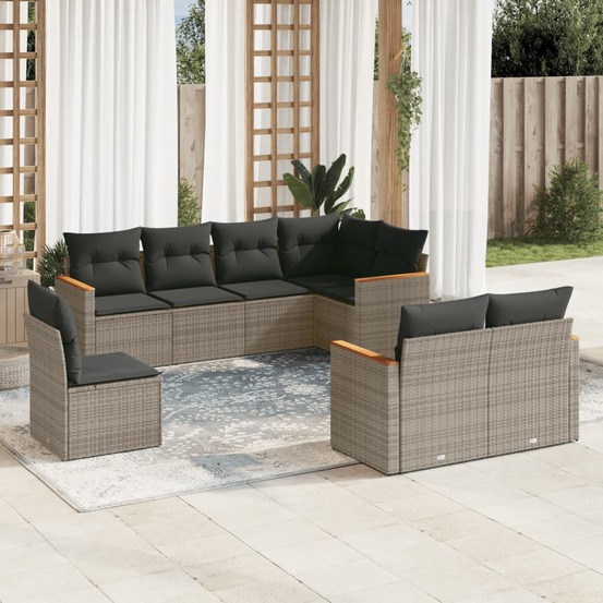 Salon de jardin 8 pcs avec coussins gris résine tressée