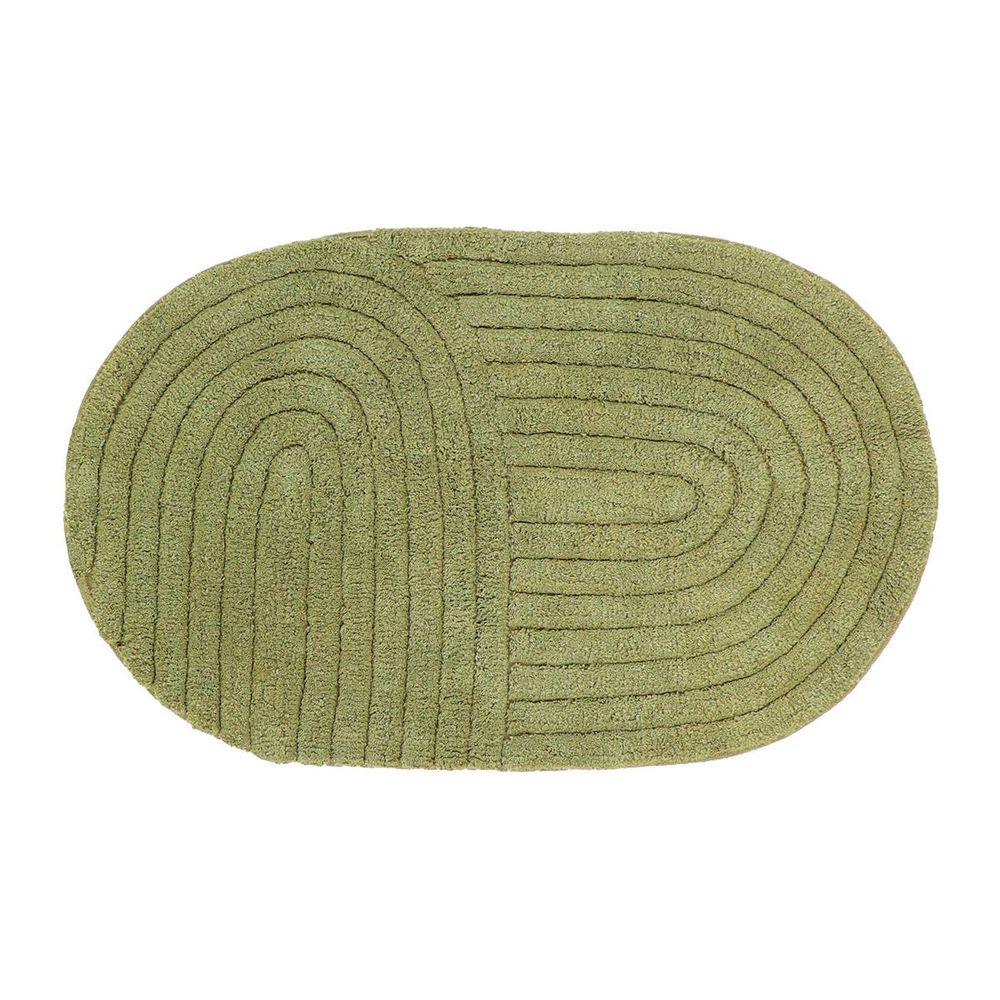 Tapis coton tufte oval 50x80cm - vert olive