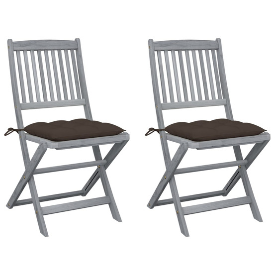 Chaises pliables d'extérieur lot de 2 et coussins bois d'acacia