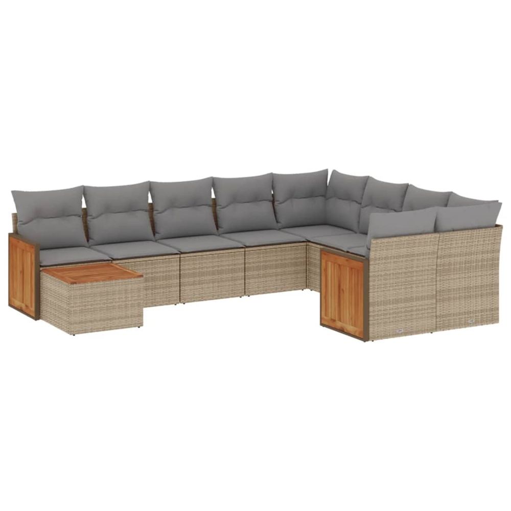 Salon de jardin avec coussins 10 pcs beige résine tressée