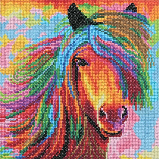 Tableau crystal art à diamanter - cheval coloré - 30 x 30 cm