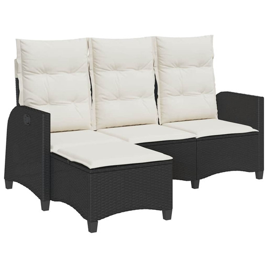 Canapé de jardin inclinable coussins forme de l noir polyrotin