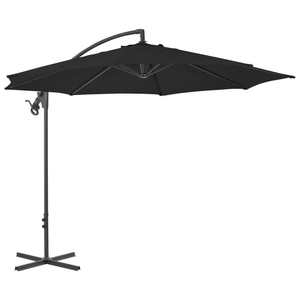 Parasol meuble de jardin déporté avec mât en acier 300 cm noir