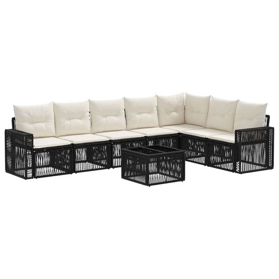 Ensemble de canapé de jardin 8 pc noir et blanc crème polyrotin