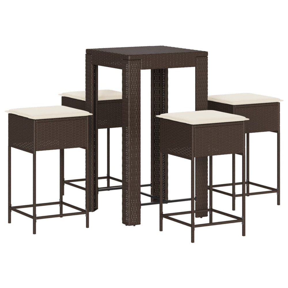 Ensemble de bar de jardin avec coussins 5 pcs marron poly rotin