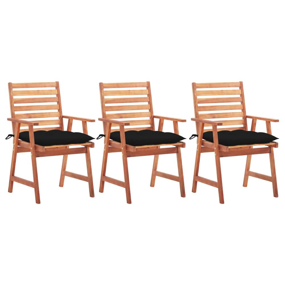Chaises à manger d'extérieur lot de 3 et coussins acacia massif