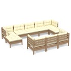 Salon de jardin meuble d'extérieur ensemble de mobilier 10 pièces avec coussins marron miel bois de pin