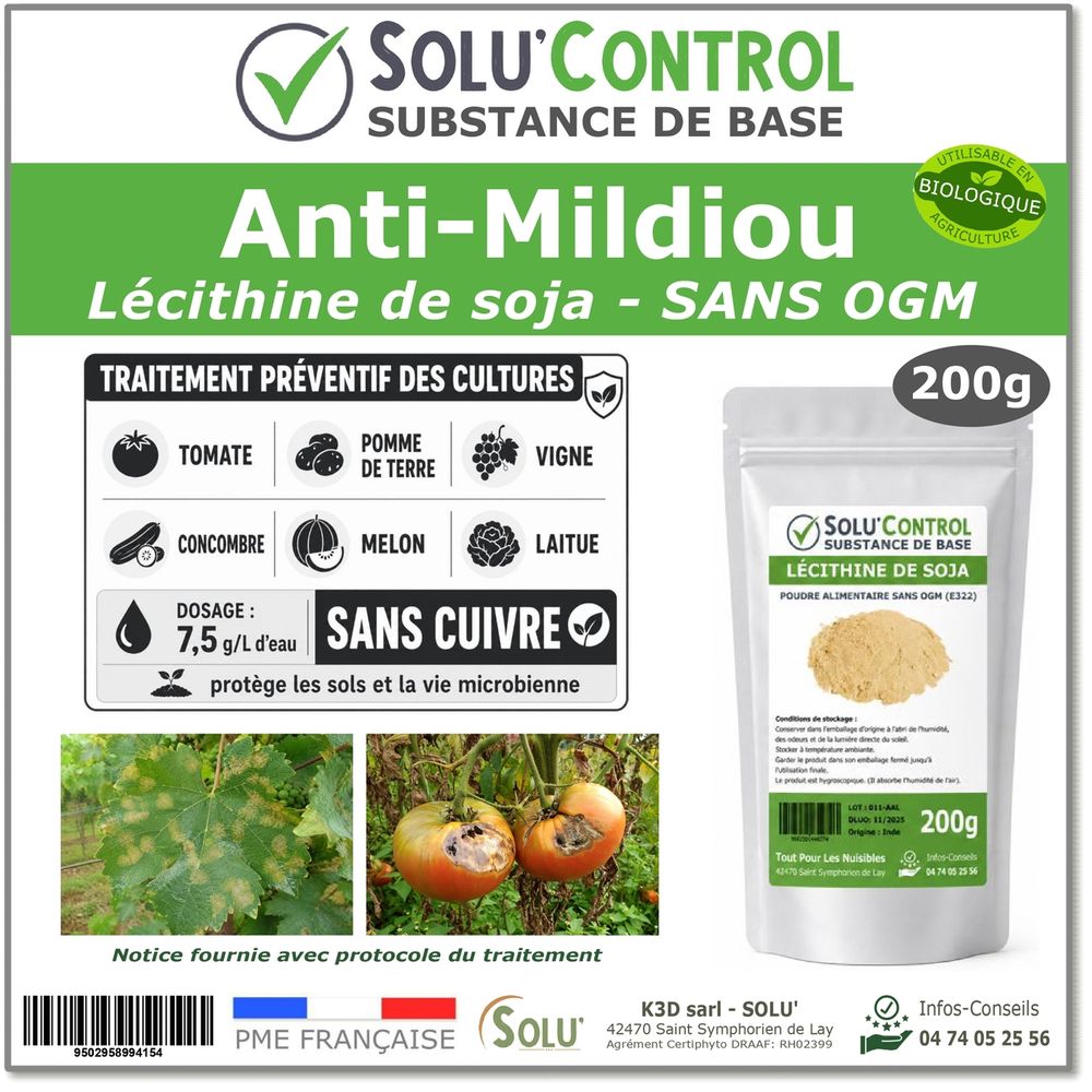 Solu'control lécithine de soja 200 g – traitement naturel préventif contre le mildiou – substance de base