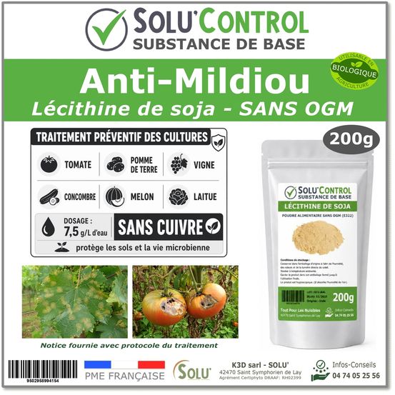 Solu'control lécithine de soja 200 g – traitement naturel préventif contre le mildiou – substance de base