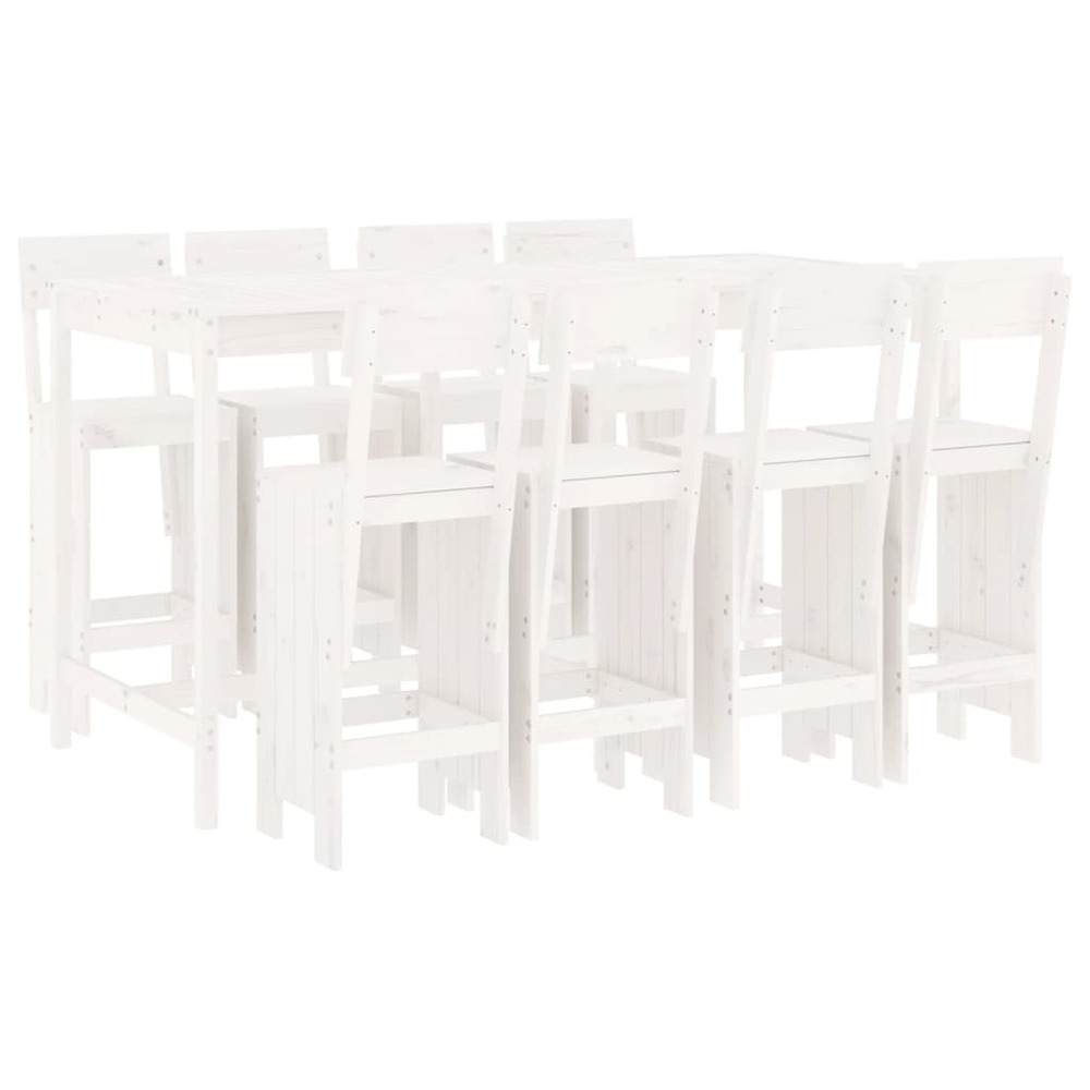 Ensemble de bar de jardin 9 pcs blanc bois de pin massif