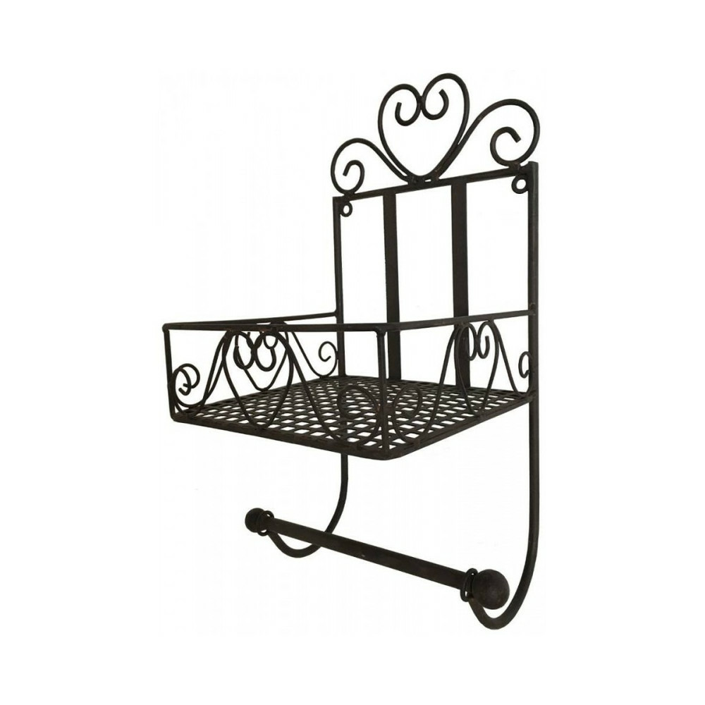 Etagère murale dérouleur papier toilette en fer forgé marron 37 x 18 cm