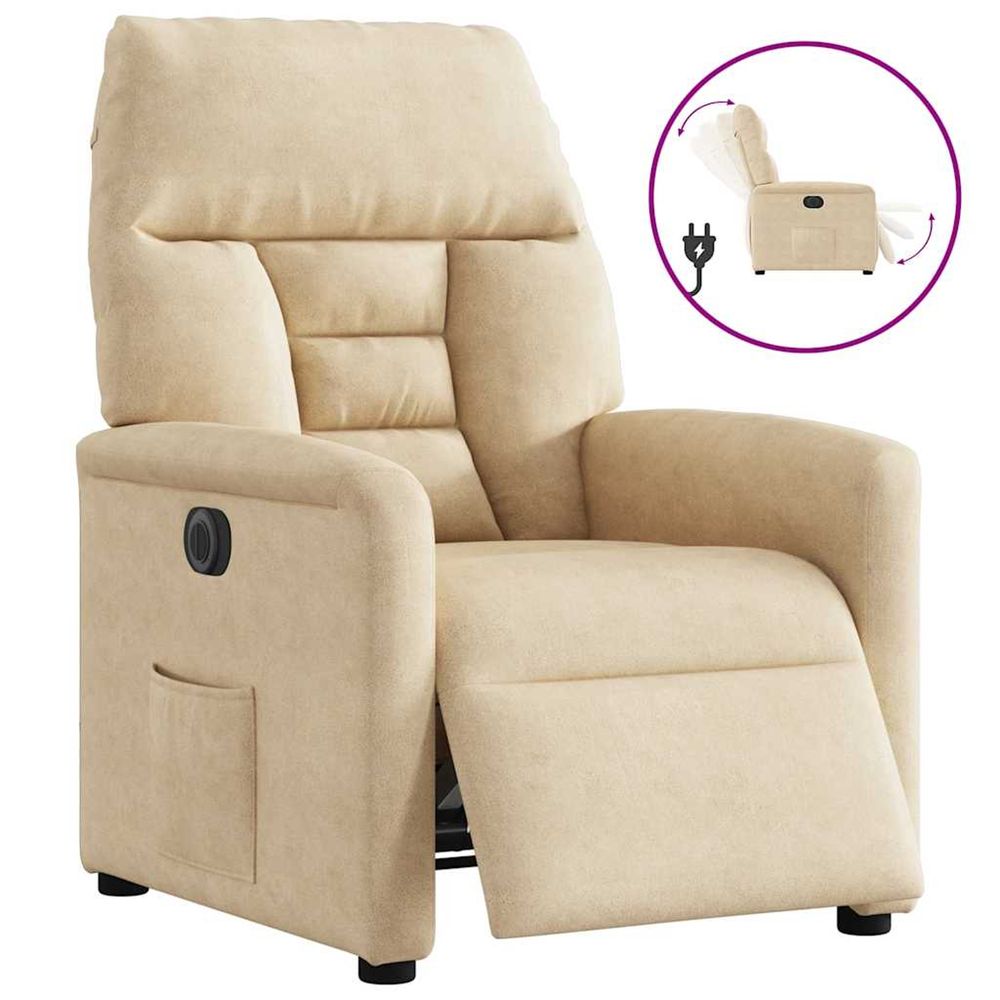 Fauteuil inclinable électrique crème tissu microfibre