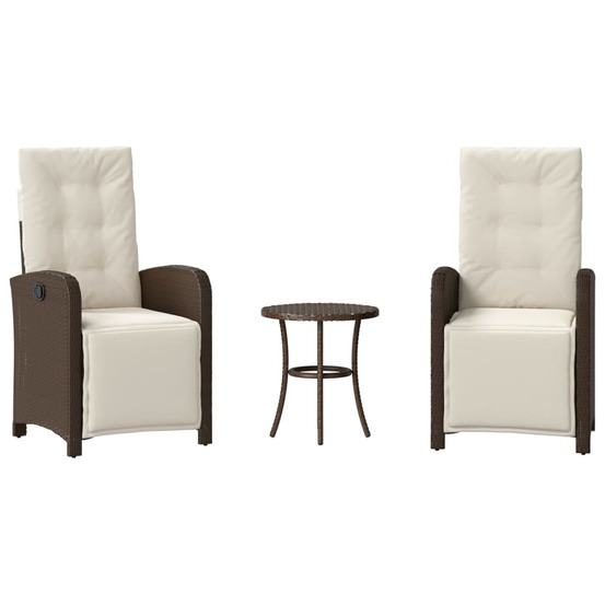 Ensemble de bistro 3 pcs avec coussins marron résine tressée