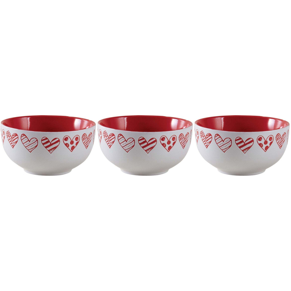 Bol en grès blanc avec coeur rouge (lot de 3)