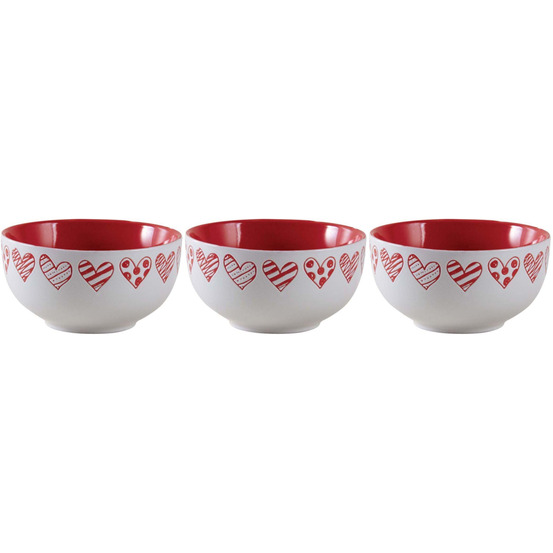 Bol en grès blanc avec coeur rouge (lot de 3)