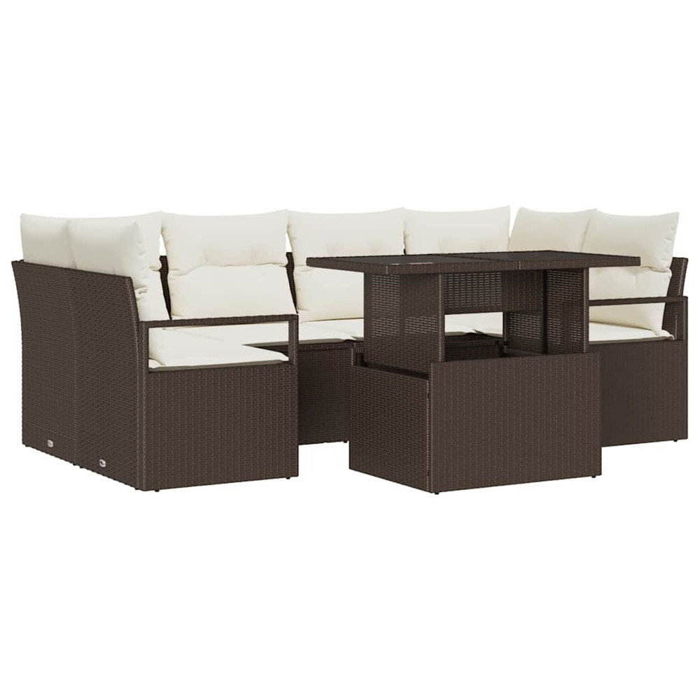 Ensemble de canapés avec coussin 7 pcs marron polyrotin
