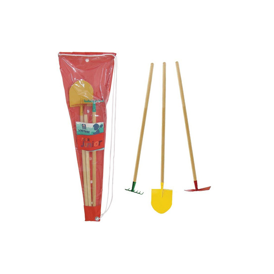 Set 3 outils de jardin enfant + sac de transport pelle + râteau + pioche