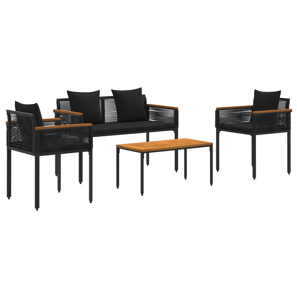 Ensemble de meubles d'extérieur 4 pcs noir rotin pe