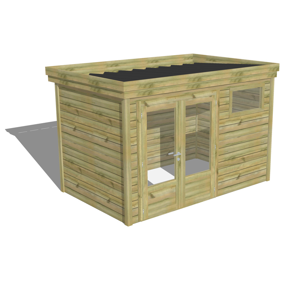 Abri de jardin bois pin traité autoclave 27mm - 3,44x2,14m / 7m2 - bac acier - abri français