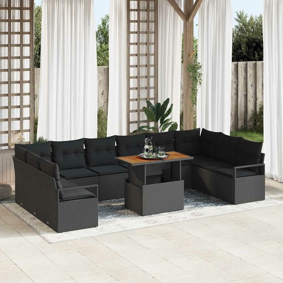Ensemble de canapé de jardin 11 pcs noir poly rotin