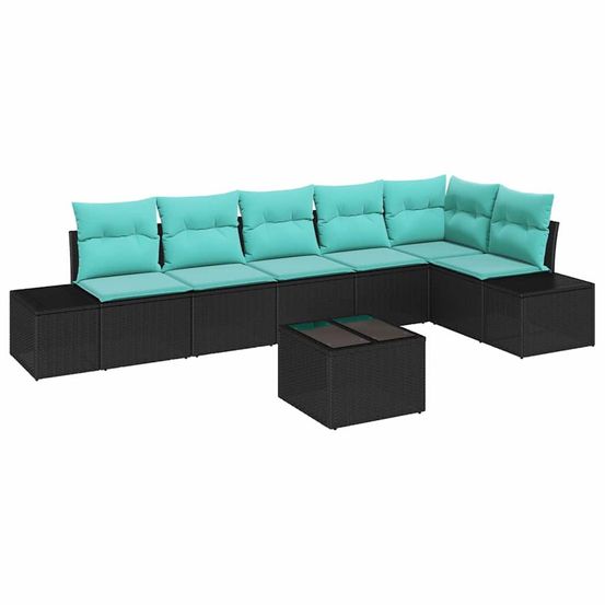 Ensemble de canapé de jardin noir et turquoise polyrotin