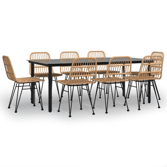 Ensemble à manger de jardin 9 pcs résine tressée