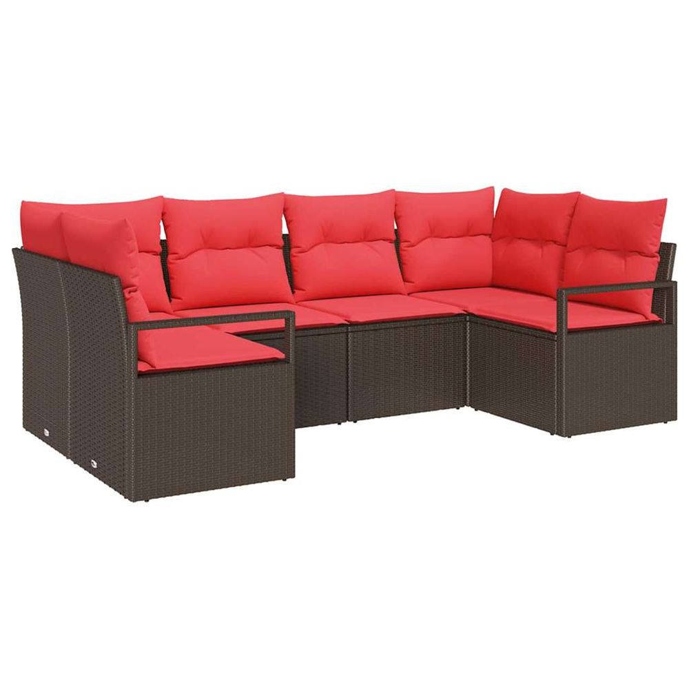 Ensemble de canapé de jardin 6 pc marron et rouge polyrotin