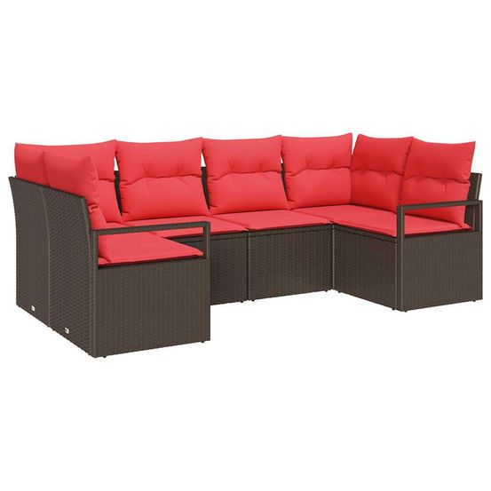 Ensemble de canapé de jardin 6 pc marron et rouge polyrotin