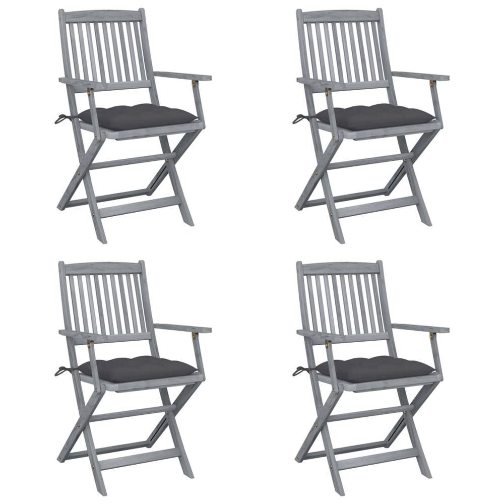Chaises pliantes 4 pièces avec coussins en bois d'acacia massif