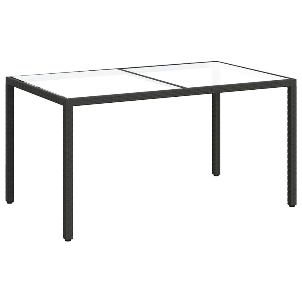 Table de jardin 150x90x75cm verre trempé et résine tressée noir