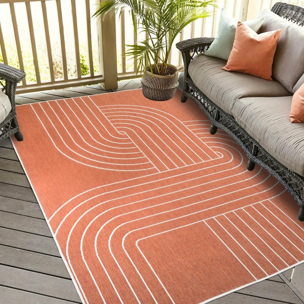 Tapis extérieur, kilim reversible 160x230 lyn2 t reversible terracota et crème