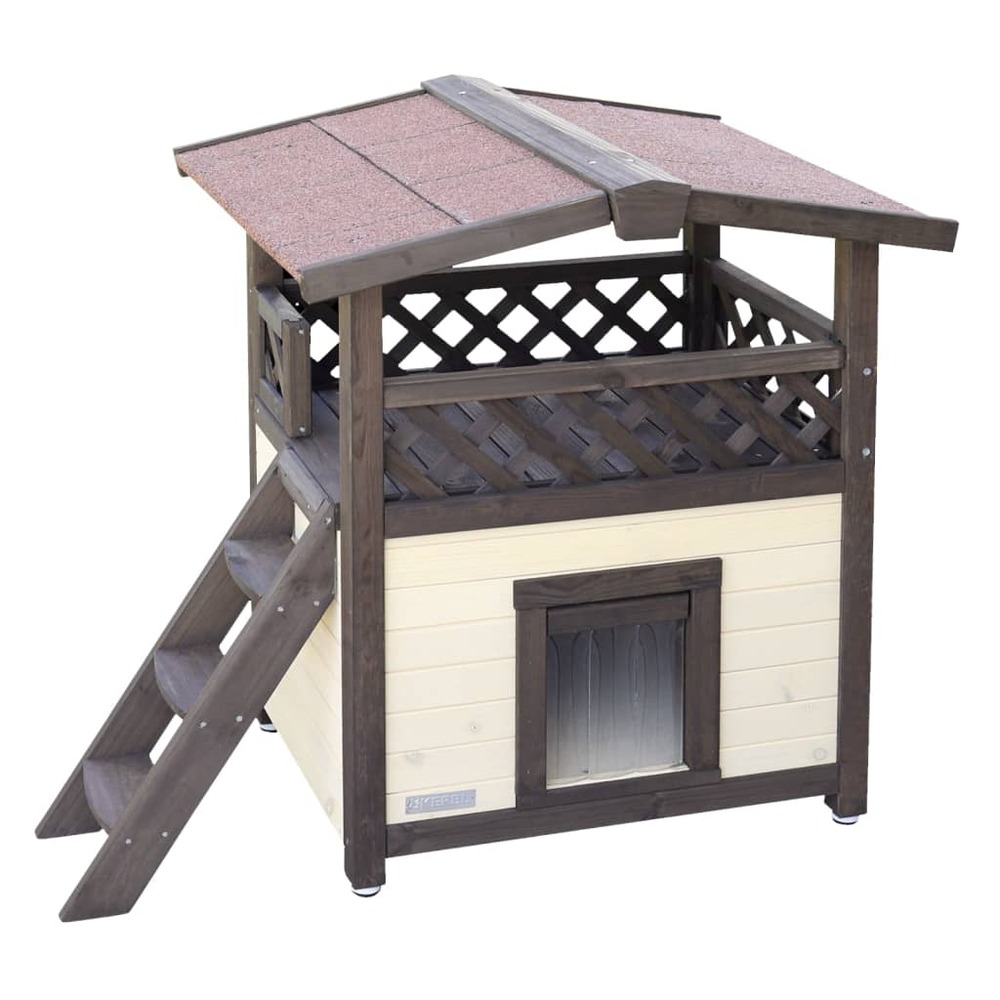 Maison à chat chauffée 4-saisons deluxe 88x57x77 cm marron foncé