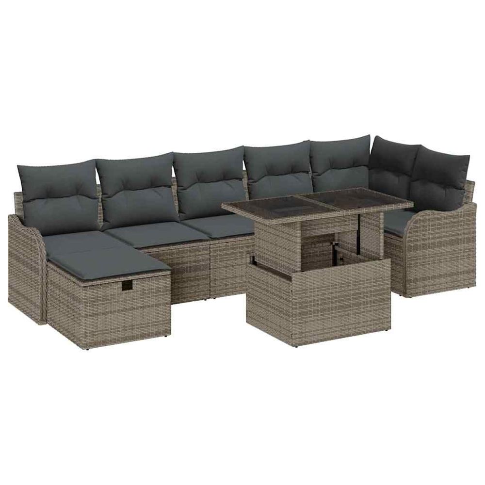 Ensemble de canapé de jardin 8 pc gris polyrotin