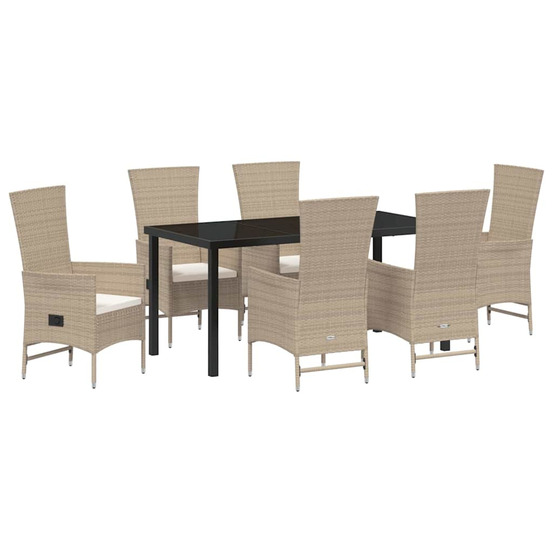 Ensemble de salle à manger pour jardin 7 pcs beige polyrotin