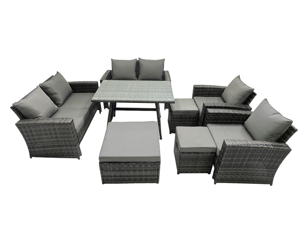 10 pièces ensemble de canapé en rotin extérieur avec 3 tabourets 2 tables d'appoint gris foncé mixte