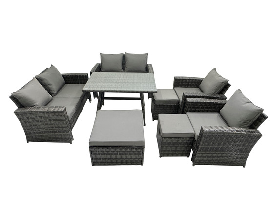 10 pièces ensemble de canapé en rotin extérieur avec 3 tabourets 2 tables d'appoint gris foncé mixte