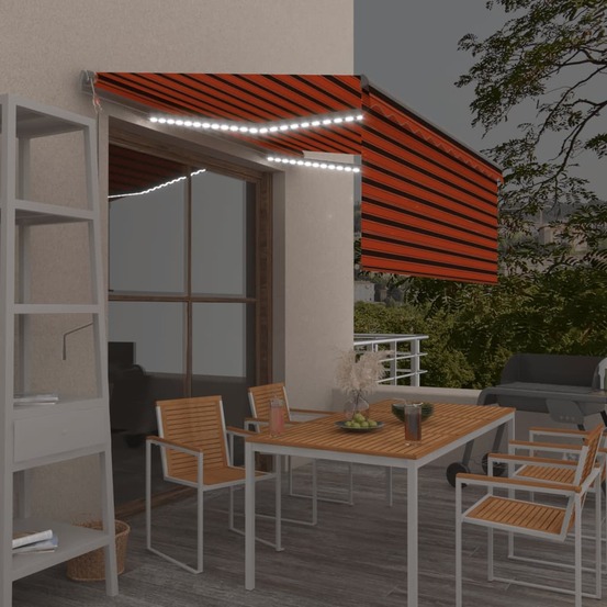 Auvent automatique store capteur de vent et led orange marron