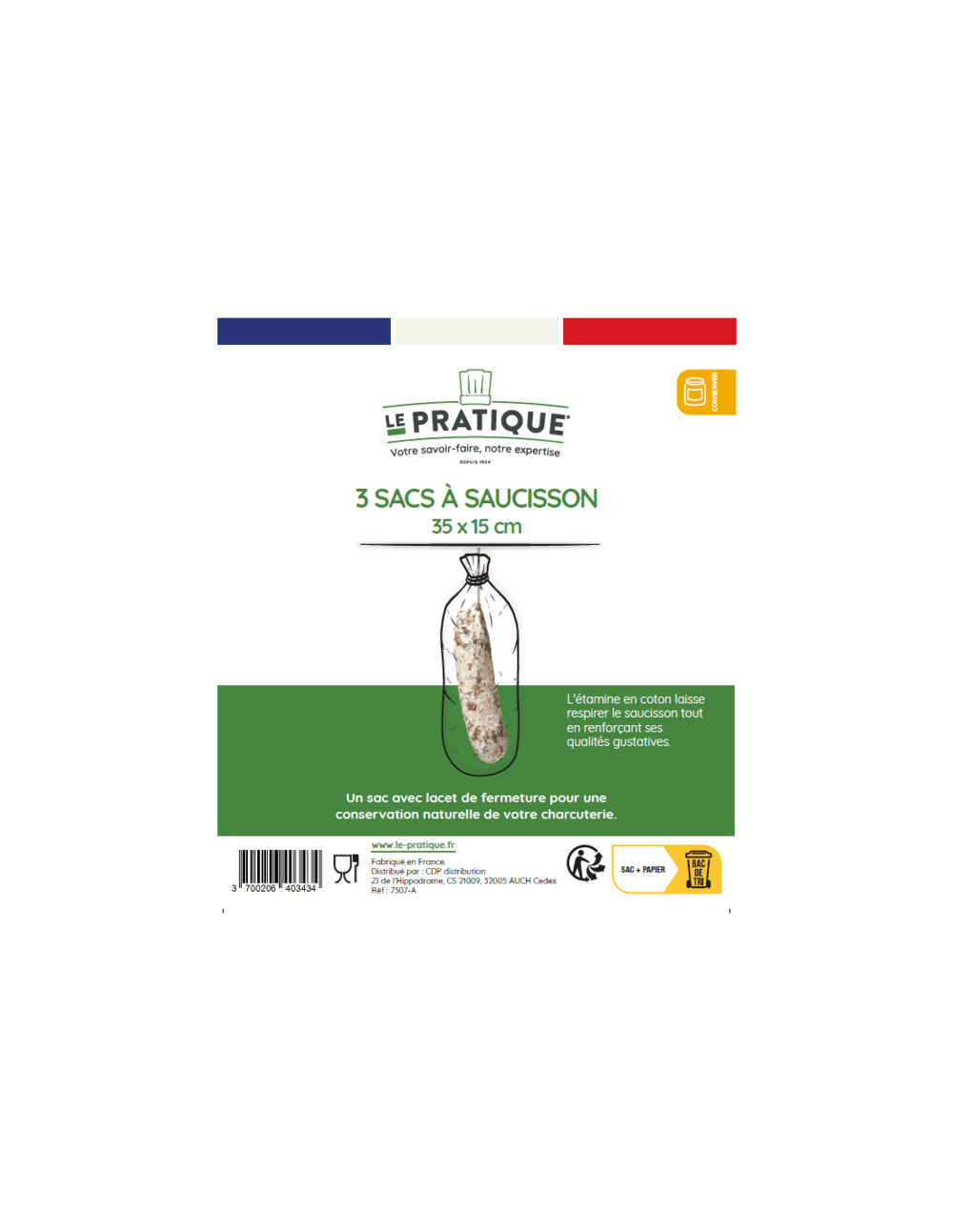 10 lot 3 sacs a saucisson écru 35 x 15 cm - le pratique