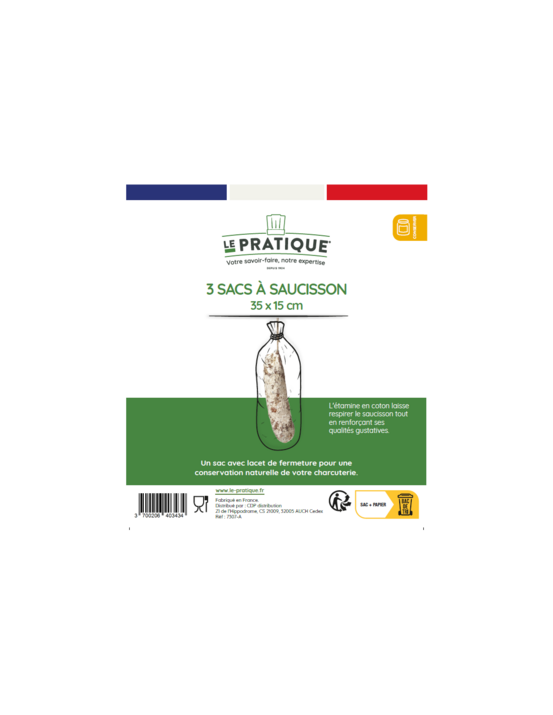 10 lot 3 sacs a saucisson écru 35 x 15 cm - le pratique