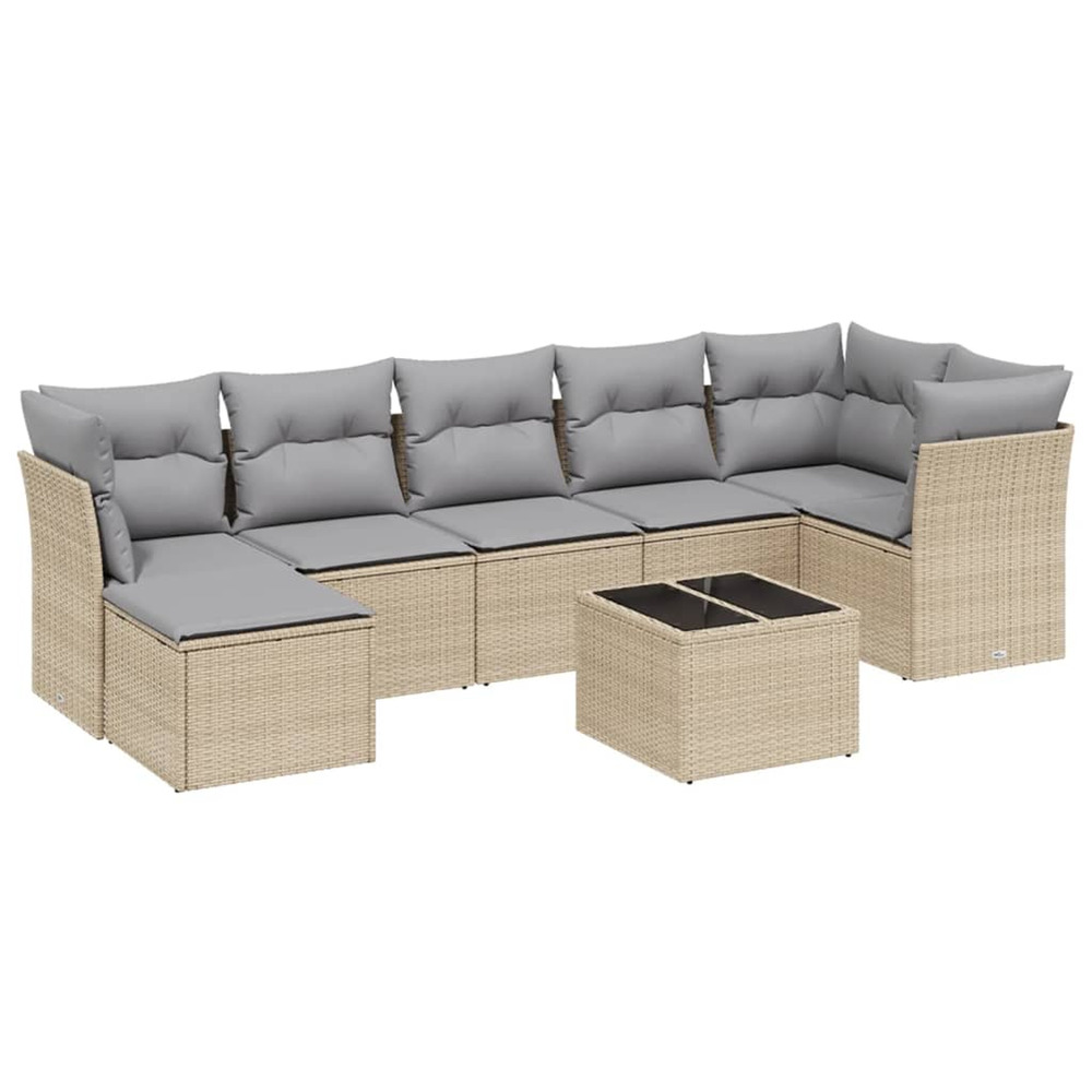 Salon de jardin avec coussins 8pcs mélange beige résine tressée