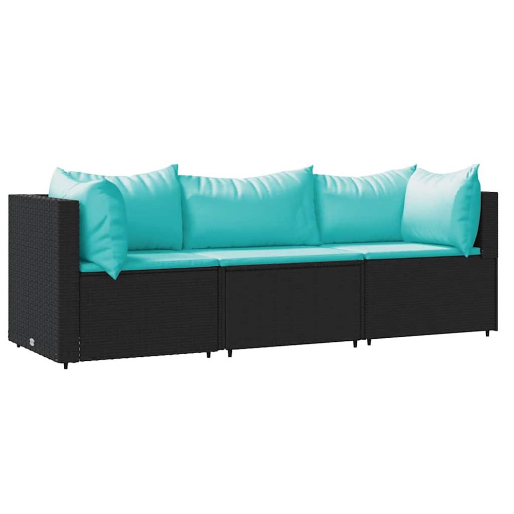 Salon de jardin 3 pcs avec coussins noir résine tressée