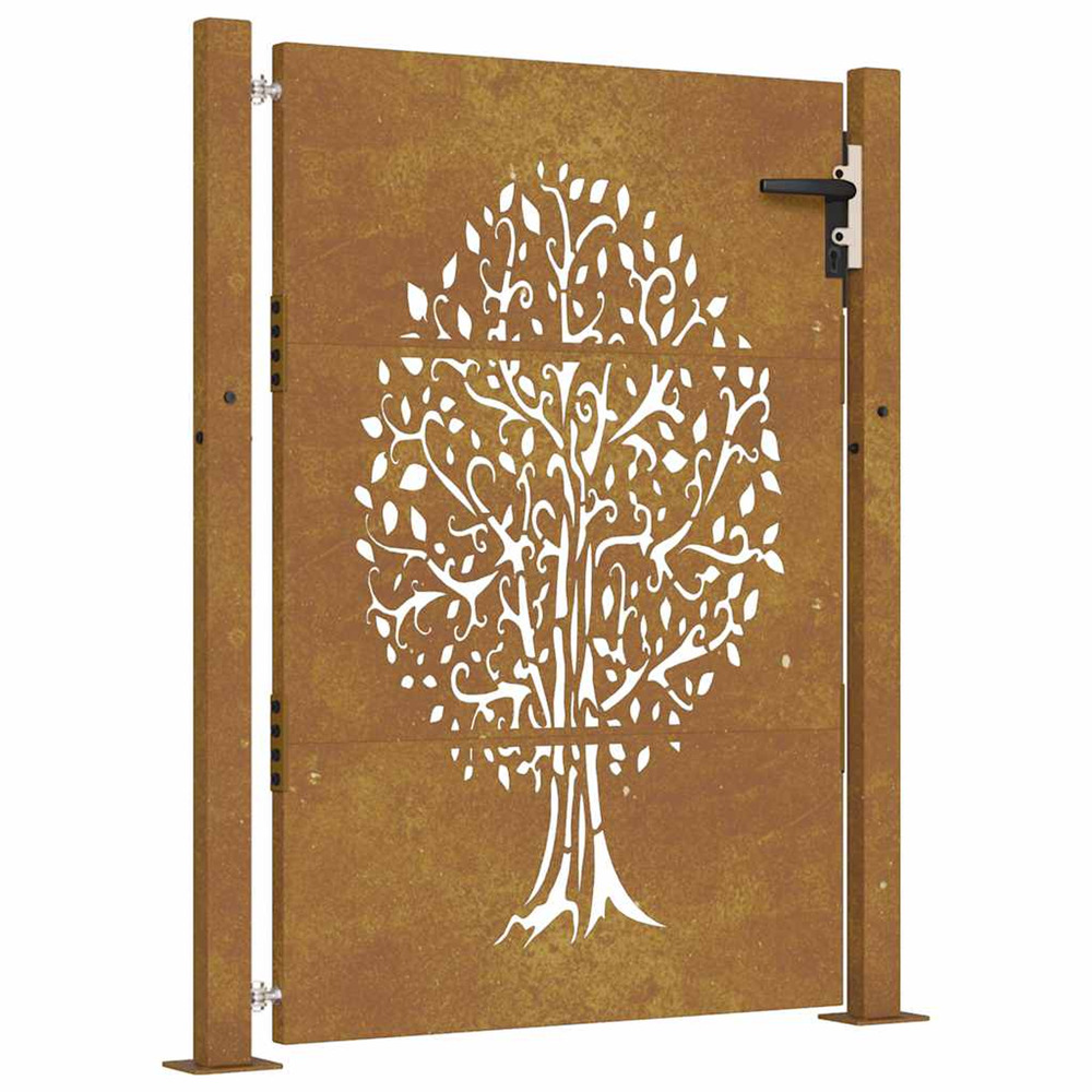 Portail de jardin 100x150 cm en acier corten avec motif arbre