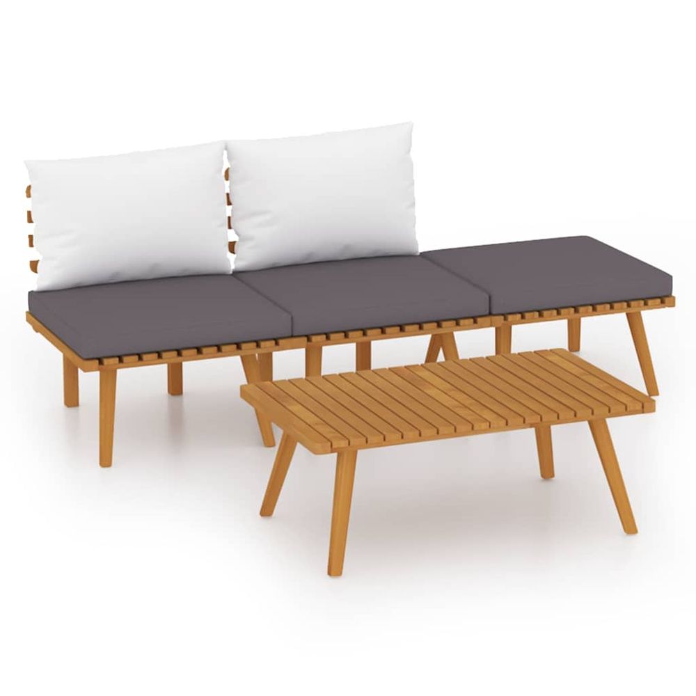 Salon de jardin 4 pcs avec coussins bois d'acacia solide