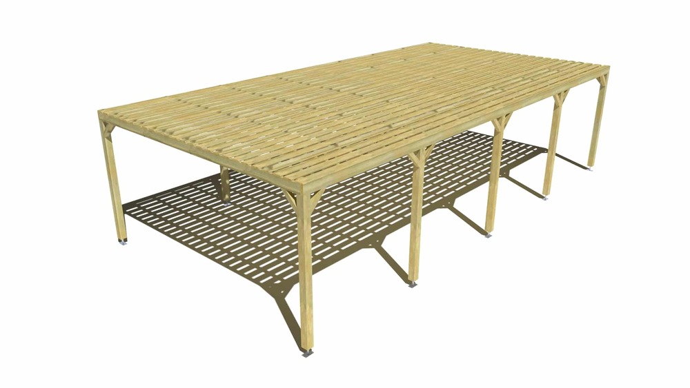 Pergola bois • 10m x 5m • indépendante • sens profondeur • platelage bois • livraison comprise