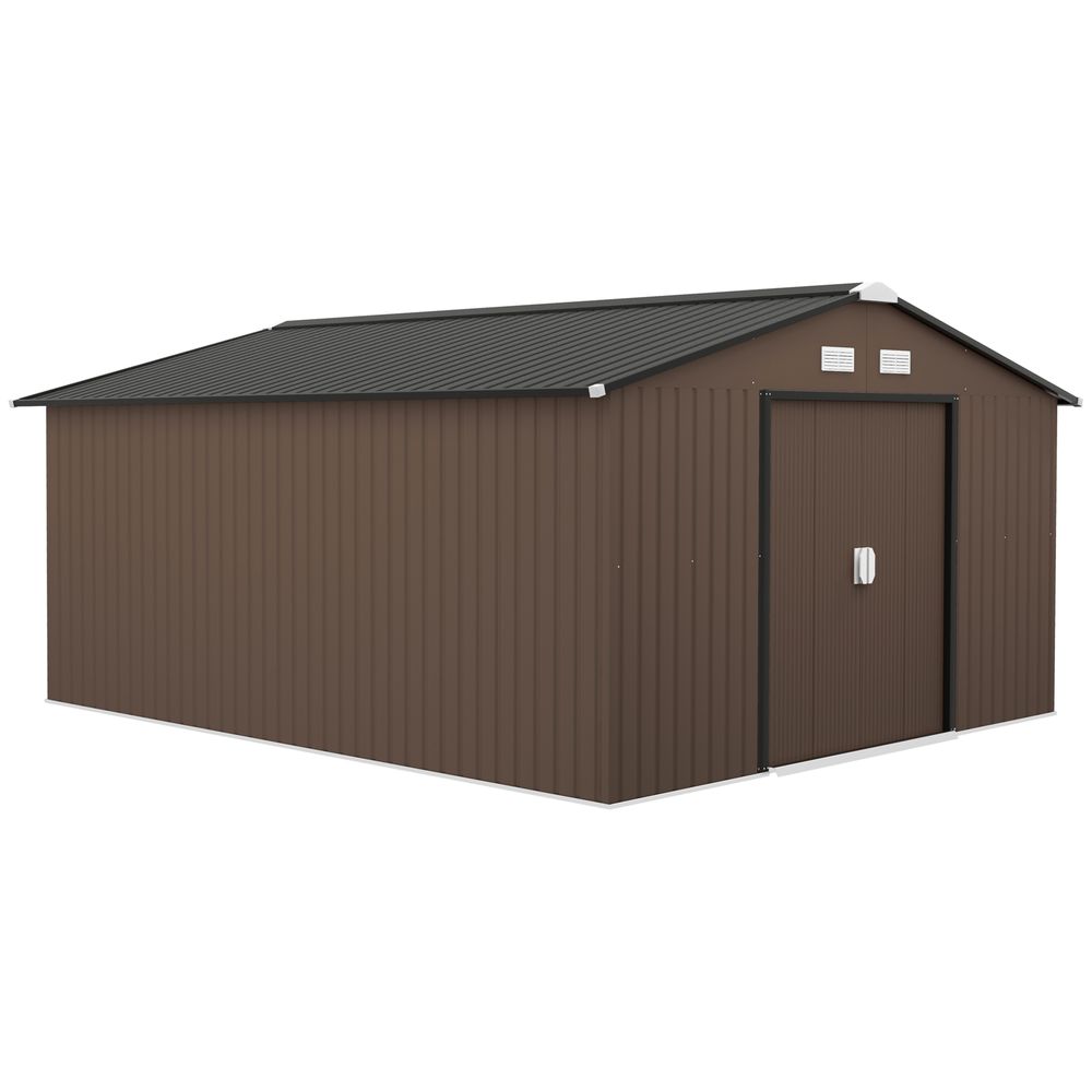 Abri de jardin acier brun 386 x 340 x 200 cm pour outils 2 portes coulissantes - comfortxl outdoor living