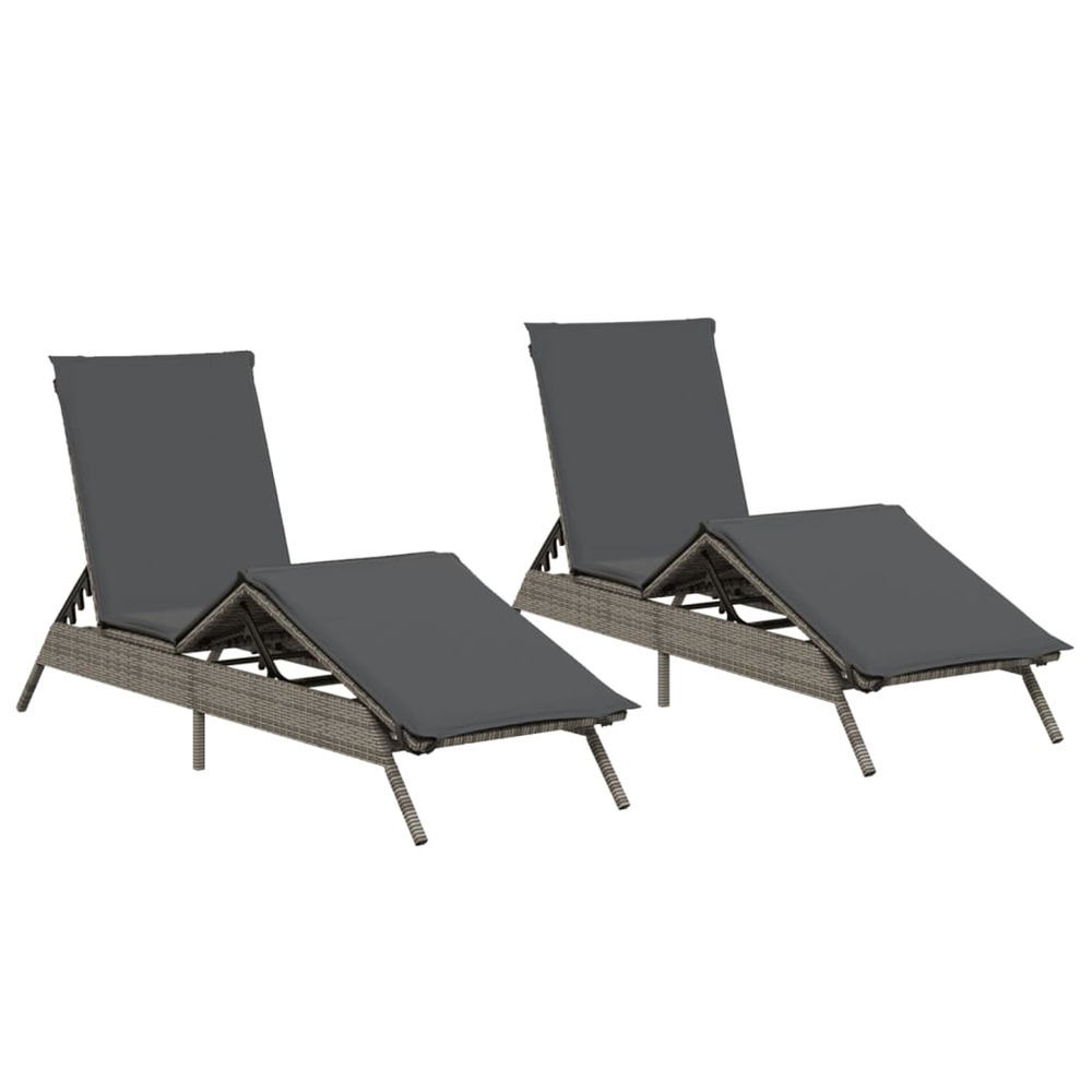 Chaises longues avec coussins lot de 2 gris résine tressée